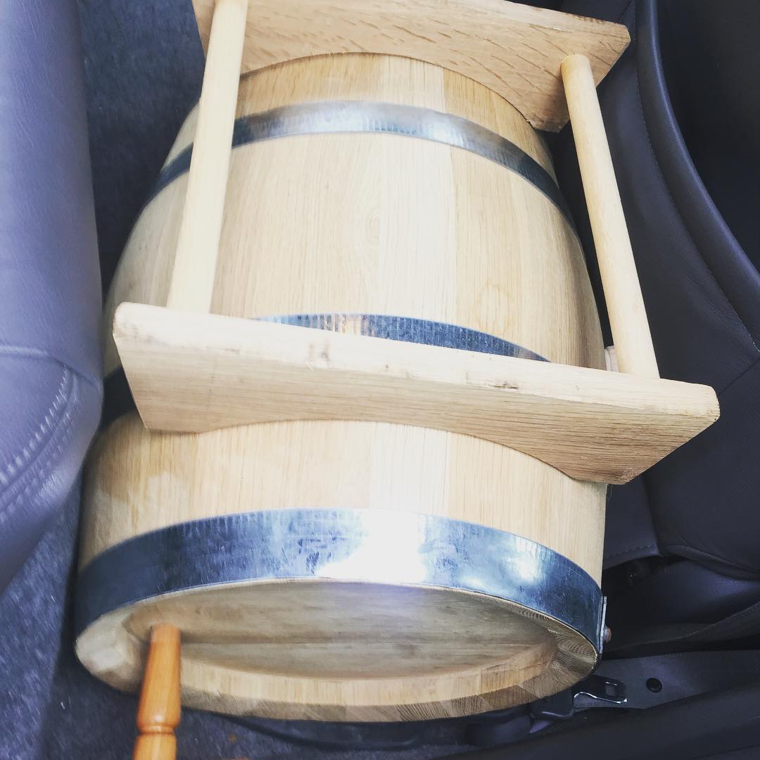 It’s barrel time! This virgin barrel will need some hot water and clean beers run through it to reduce the oak character before running any sour beers through it.