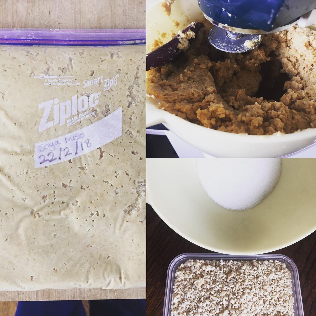 First time doing soy bean . Using rice made at home. Now all I have to do is wait 6 months till it's ready. Yes that's a bag there!