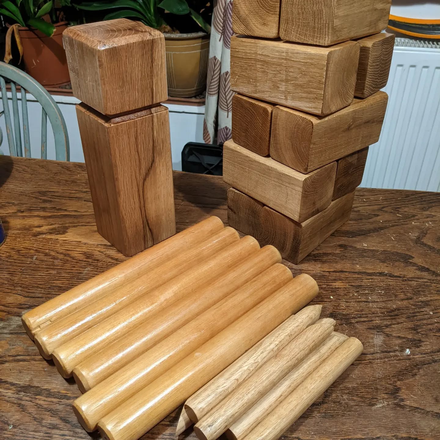 Nothing super fancy but this is a kubb set I made. Mostly oak, except from the batons which were beech.