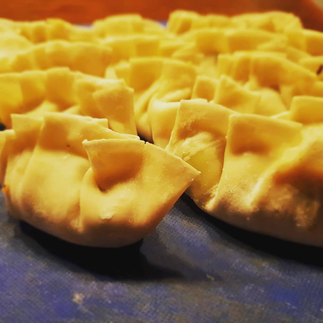 Japanese gyoza. Looking forward to a handful for dinner. Yum! Rest going in the freezer.