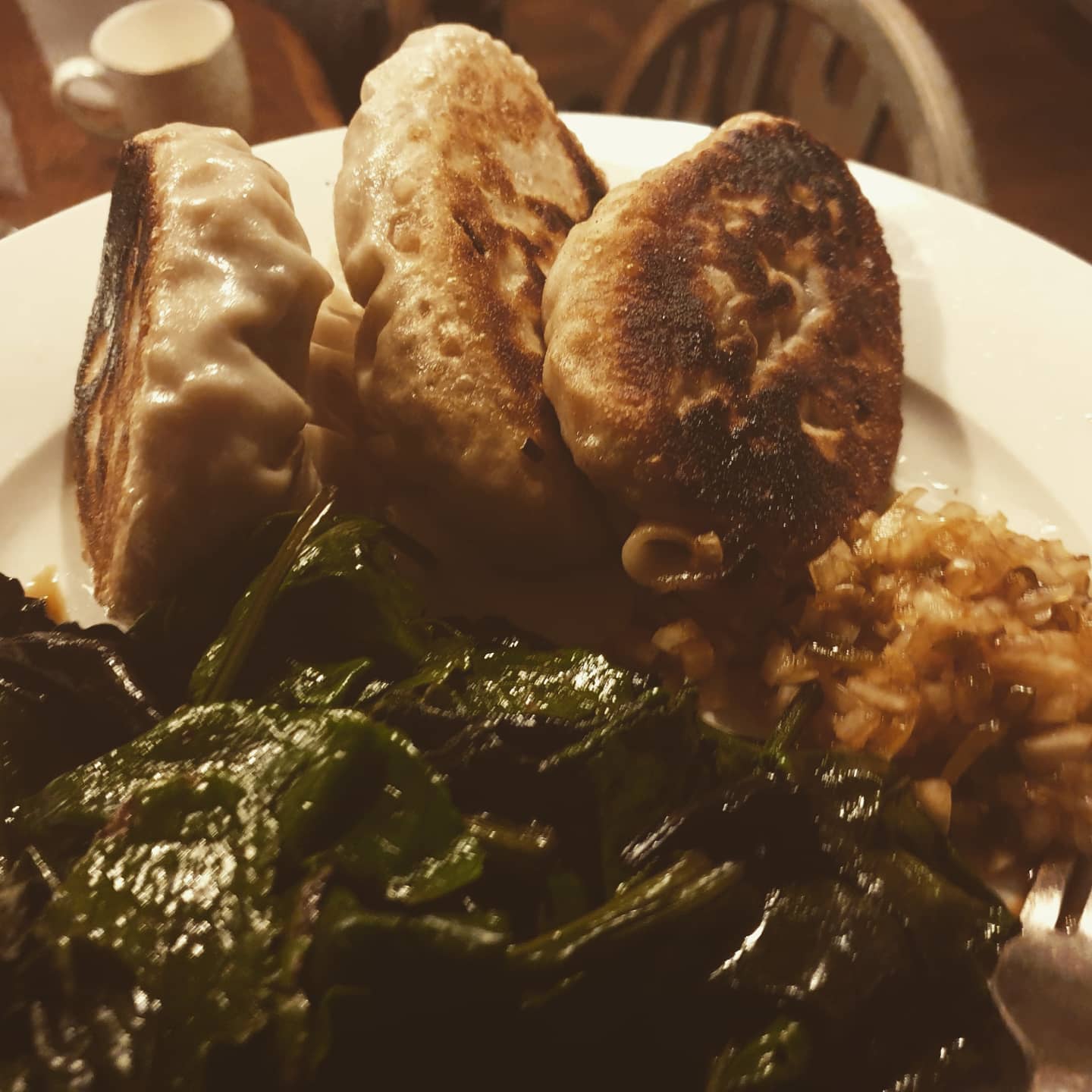 Kimchi beef pancakes with homemade dough.